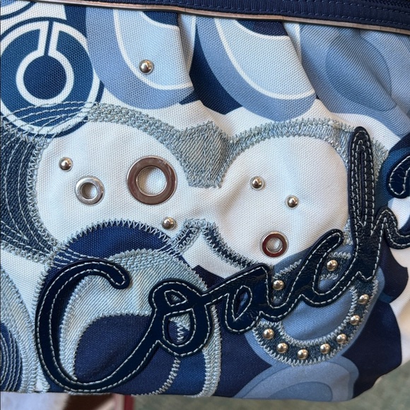 Coach Poppy Pop C Glam tote shoulder bag denim blue/white/Silvertone HW NWOT - Picture 4 of 17